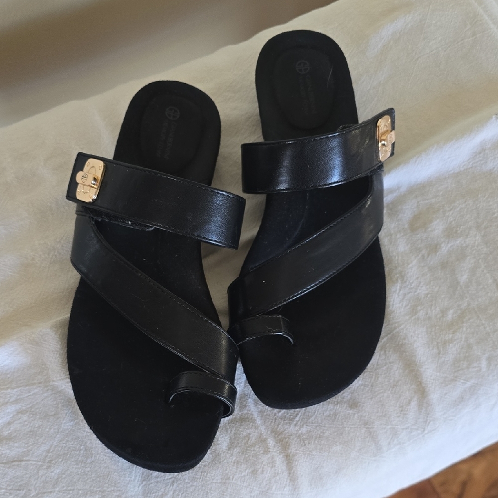 Giani Bernini Black Slide Sandals with Gold Accent